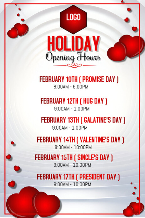 White Maximalist Holiday Opening Hours Poster Template | PosterMyWall