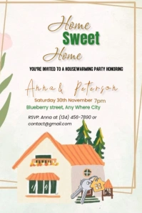 White Maximalist Home Sweet Home House Warming Party Invitation  Tumblr Graphic template