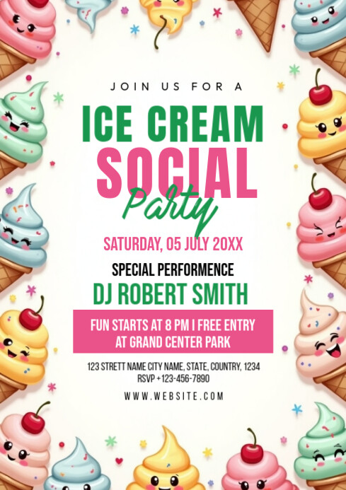 White Maximalist Ice Cream Social Template A4