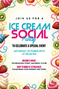 White Maximalist Ice Cream Social Template Pinterest Graphic