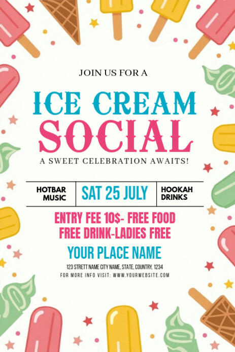 White Maximalist Ice Cream Social Template Pinterest Graphic