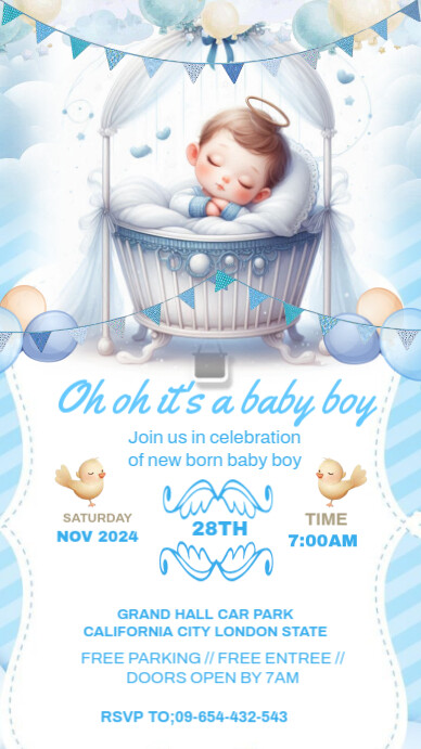 White Maximalist It's A Baby Boy Announcement Template Whatsapp Status