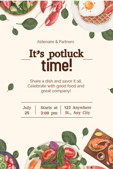 White Maximalist Its Potluck Time Poster Template | PosterMyWall