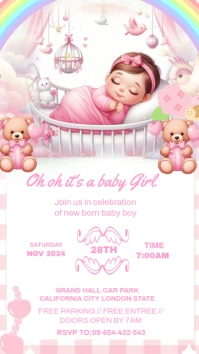 White Maximalist Ity A Baby Girl Announcement Template Whatsapp Status