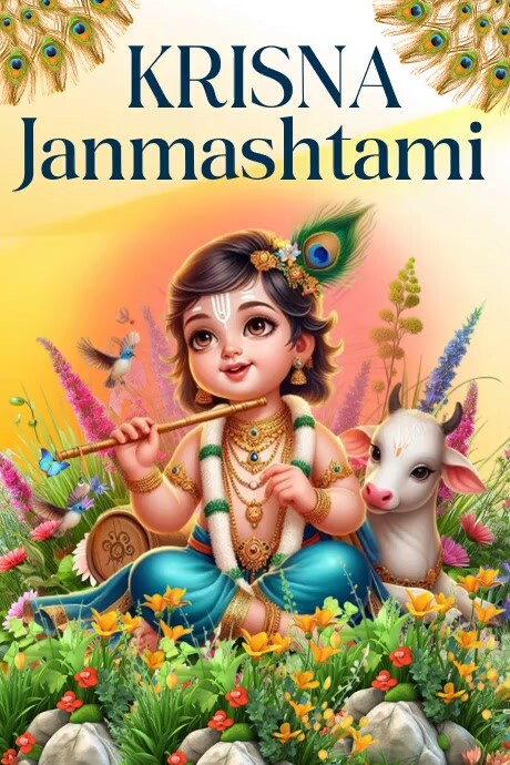 White Maximalist Janmashtami Poster Plakkaat template
