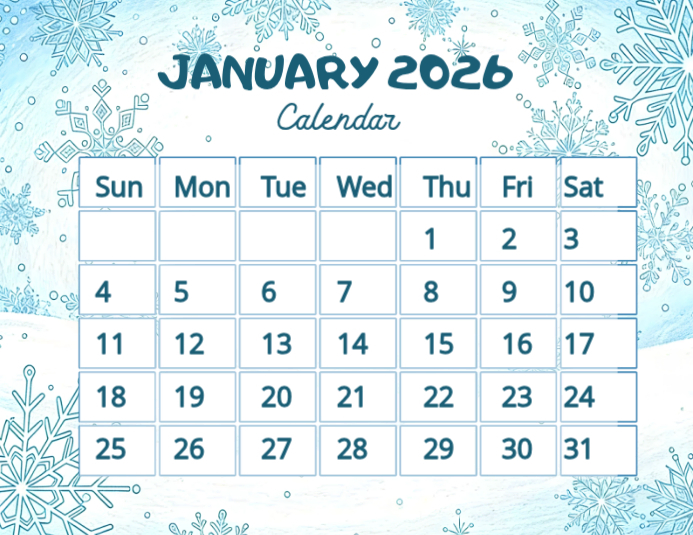 Modèle White Maximalist January 2026 Calendar Flyer (us Letter ...