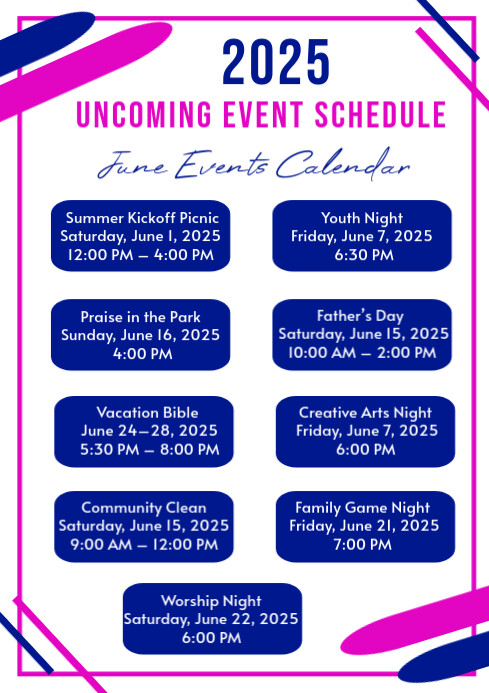 White Maximalist June Events Calendar A4 template