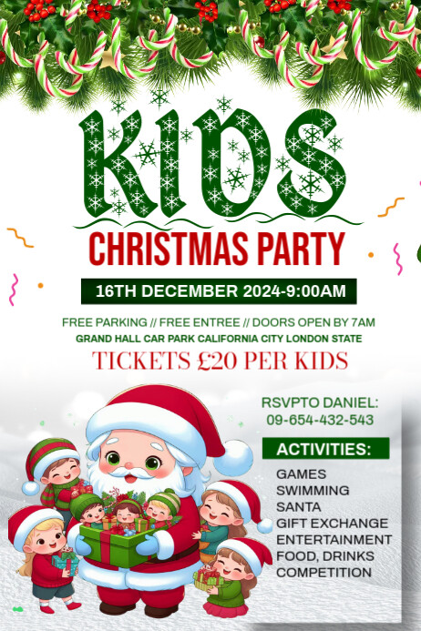 White Maximalist Kids Christmas Party Invitation Template Poster ...
