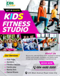 White Maximalist Kids Fitness Studio Children's Gym Center Martial Arts Yoga Aerobics Camp Flyer Adv Instagram Portrait template