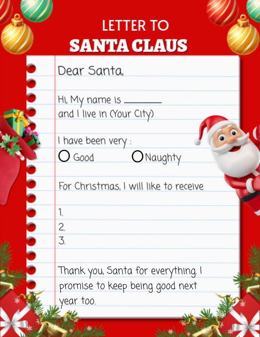 White Maximalist kids Letter To Santa Claus  Flyer (us Letter) template