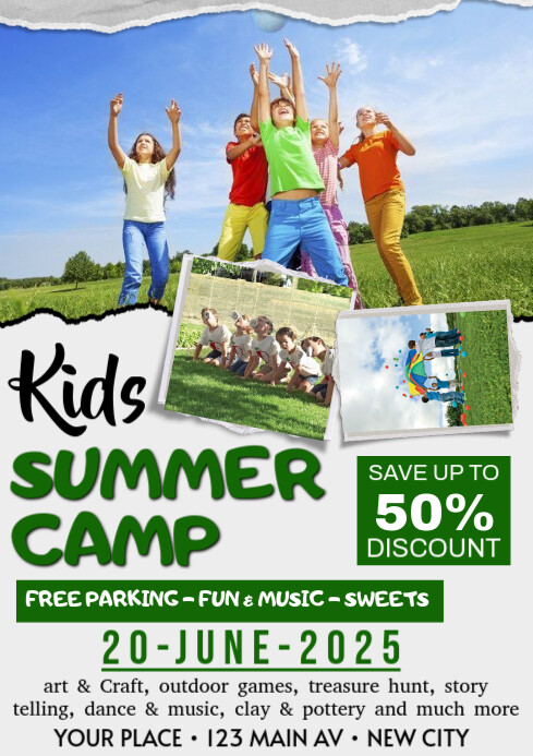 White Kids Summer Camp A4 Template | PosterMyWall