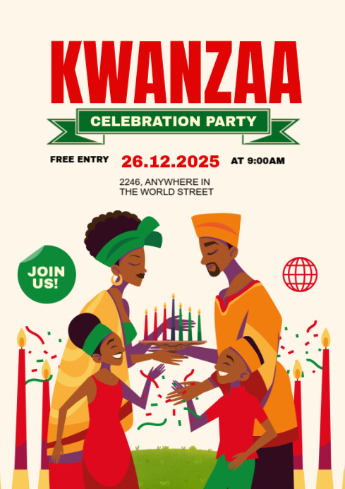 White Maximalist Kwanzaa  A4 template