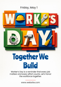White Maximalist Labor Day Celebration A2 template