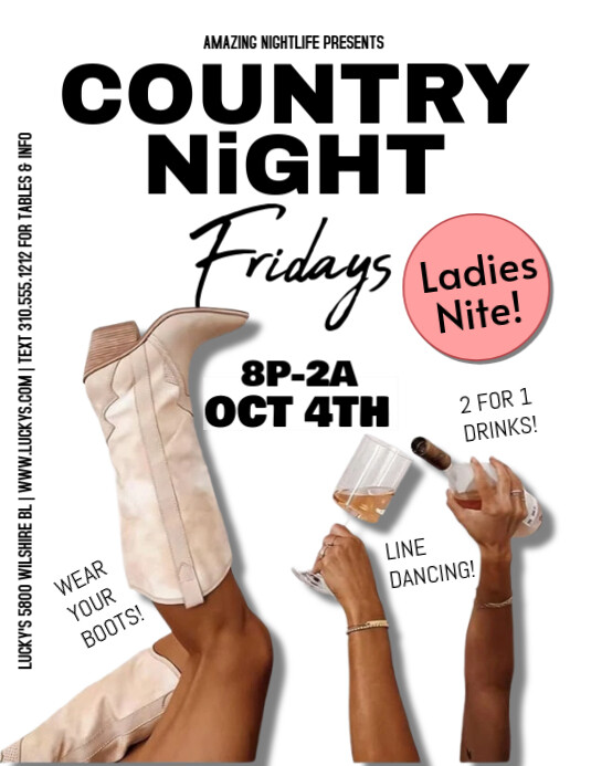 White Maximalist Ladies Night Country  Flyer (us Letter) template