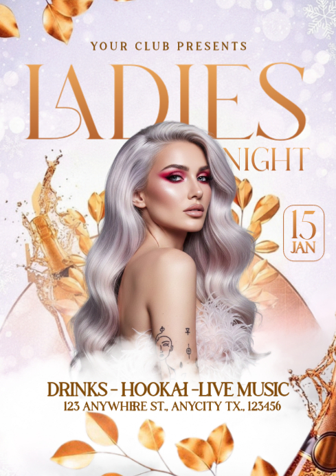 White Maximalist Ladies Night Party A4 Template | PosterMyWall