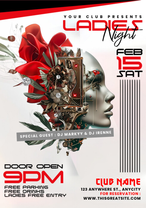 White Maximalist Ladies Night Party A4 Template | PosterMyWall