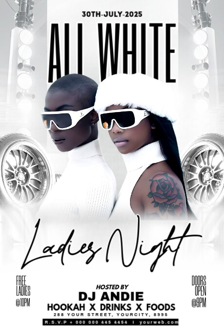 White Maximalist Ladies Night Party Flyer Poster Template | PosterMyWall