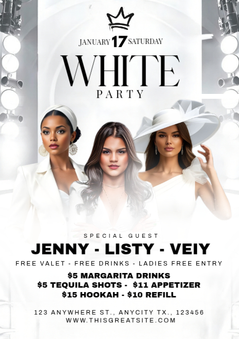 White Maximalist Ladies Party A4 Template | PosterMyWall