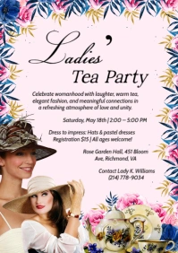 White Maximalist  Ladies Tea Party Event Flyer  A4 template
