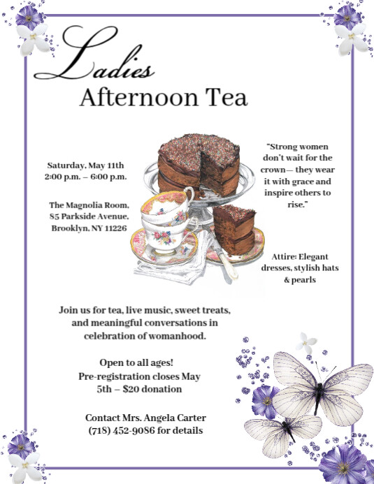 White Maximalist  Ladies Tea Party Event Flyer  Flyer (us Letter) template