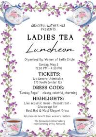 White Maximalist Ladies Tea Party Event Flyer A4 template