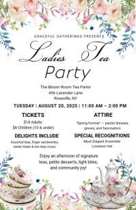 White Maximalist Ladies Tea Party Event Flyer Tabloid template