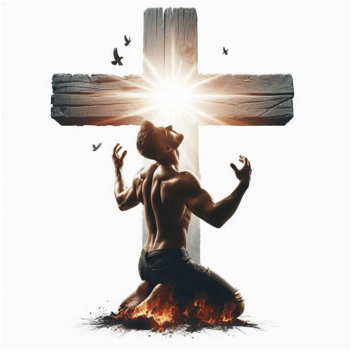 White Maximalist Man Praying At The Cross  Instagram Post template