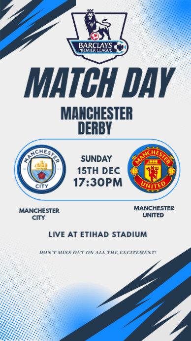 White Maximalist Manchester City Vs Manchester United Premier League Match  Instagram Story template
