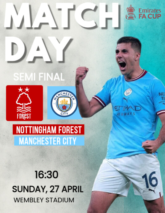 White Maximalist Match Day Nottingham Forest Vs Manchester City Fa Cup Semi Final  Flyer (us Letter) 传单(美国信函) template