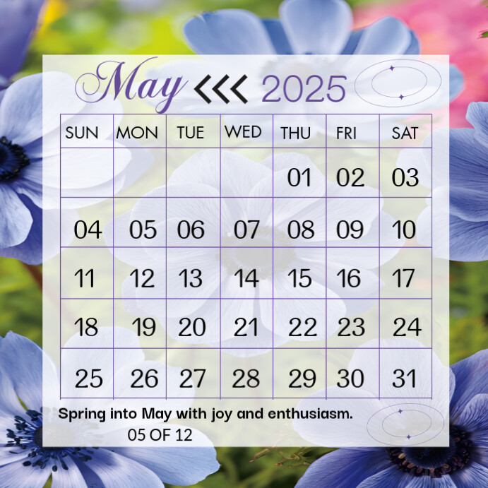 White Maximalist May Calendar 2025 Instagram Post template