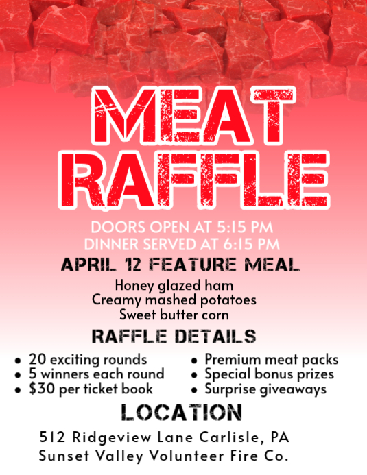 White Maximalist Meat Raffle Event Flyer Template | PosterMyWall