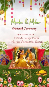 White Maximalist Mehendi Ceremony Invitation Card Design  Instagram Story Instagram-Story template