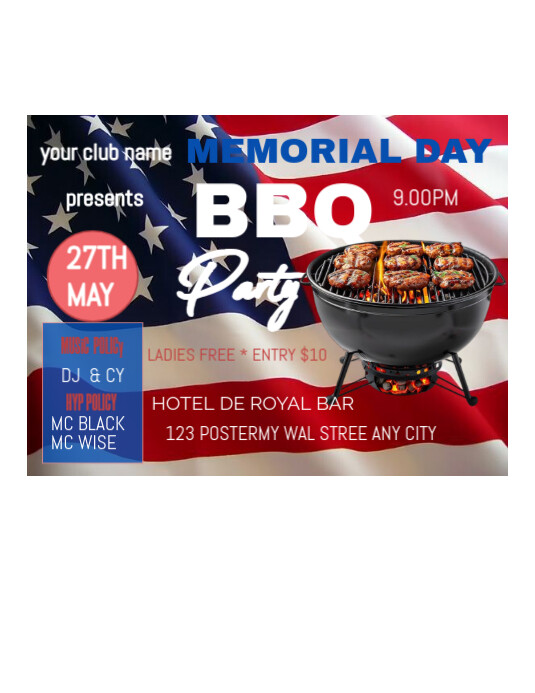 White Maximalist Memorial Day Bbq Party Flyer (us Letter) Template ...
