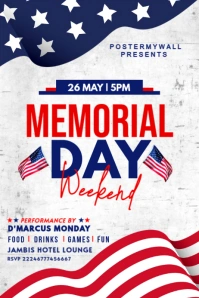 White Maximalist Memorial Day Bbq Party Invite | Patriotic Stars & Stripes Celebration Flyer Poster template