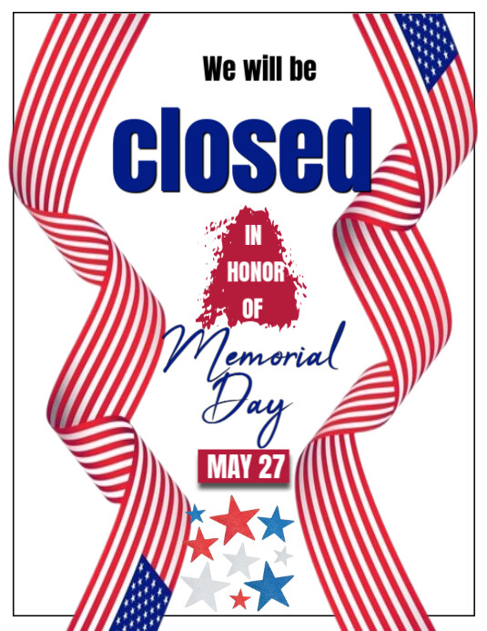 White Maximalist Memorial Day Closure Flyer (us Letter) Template ...