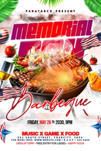 White Maximalist Memorial Day Cookout Bbq Party Poster template
