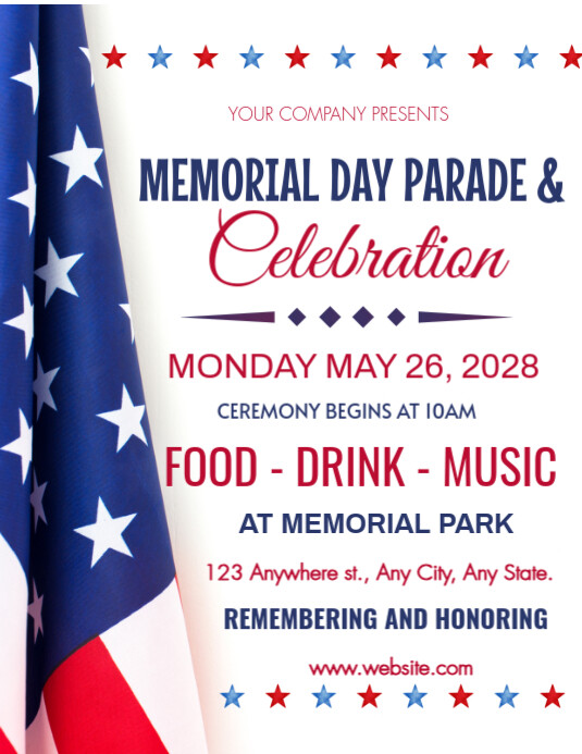 White Maximalist Memorial Day Parade Flyer (us Letter) template