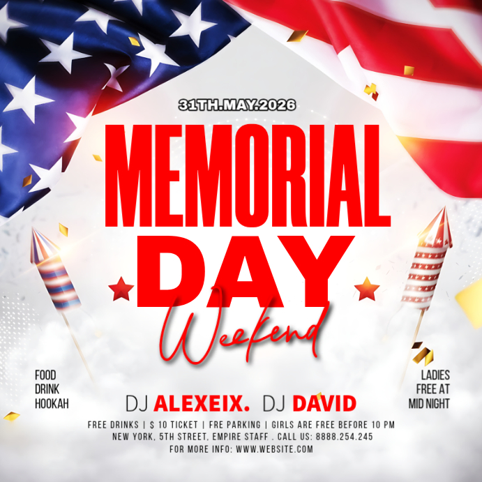 White Maximalist Memorial Day Weekend Party Instagram Post Template ...
