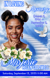 White Maximalist Memorial Funeral Announcement Flyer, Funeral Tabloid template