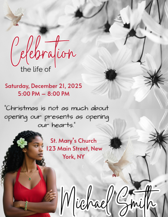 White Maximalist Memorial Funeral Flyer Flyer (us Letter) Template ...