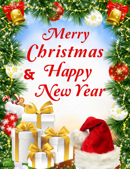Plantilla de White Maximalist Merry Christmas And Happy New Year Flyer ...