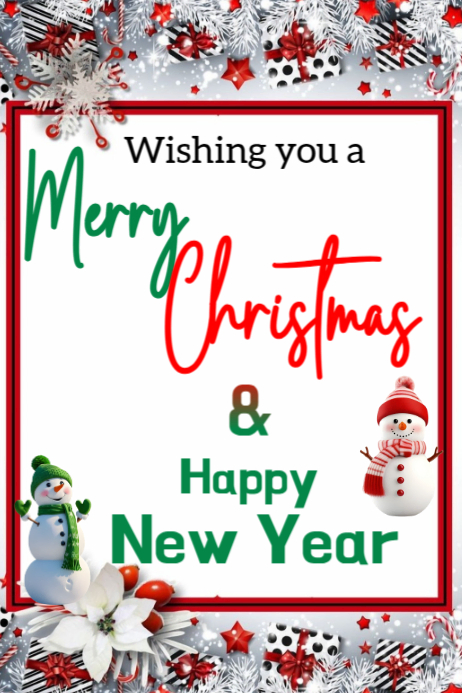 White Maximalist Merry Christmas And Happy New Year Greetings Poster ...