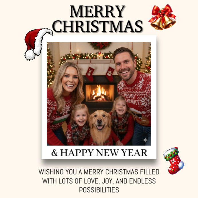 White Maximalist Merry Christmas And Happy New Year Family Greeting ...