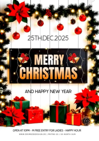 White Maximalist Merry Christmas Card Design A4 template