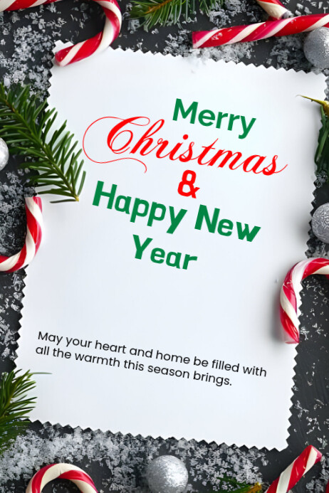 White Maximalist Merry Christmas Happy New Year Poster Template ...