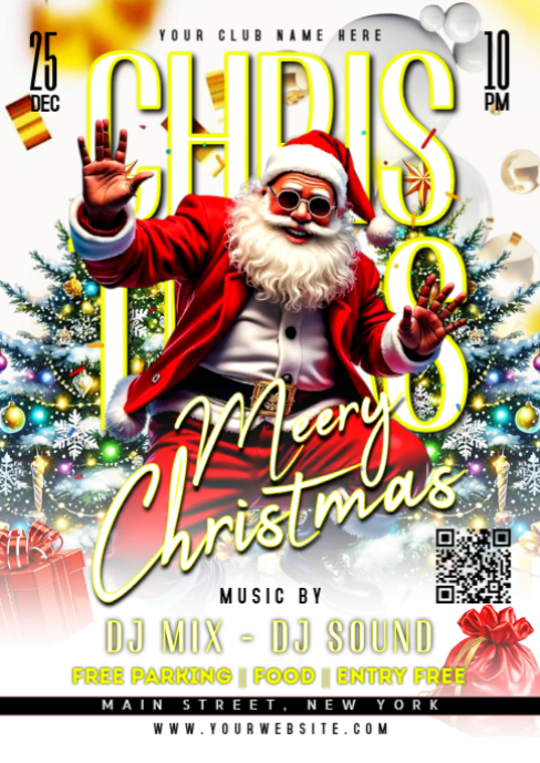 White Maximalist Merry Christmas Party A6 Template | PosterMyWall