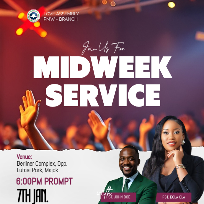 White Maximalist Midweek Service Instagram Post Template | PosterMyWall