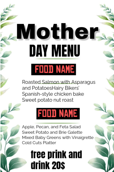 White Maximalist Mother's Day Menu Poster Cartaz template