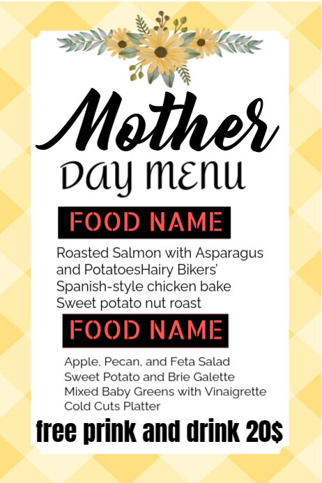 White Maximalist Mother's Day Menu Poster Cartaz template