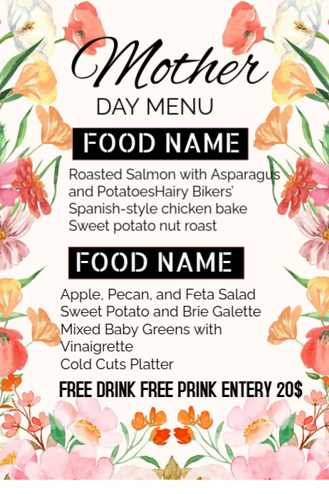 White Maximalist Mother's Day Menu Poster Plakkaat template